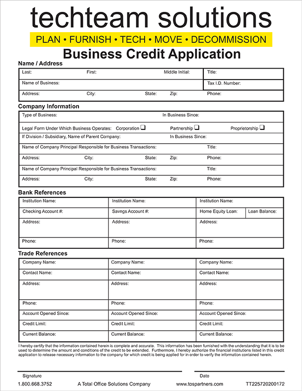 TechTeam Solutions Business Credit Application